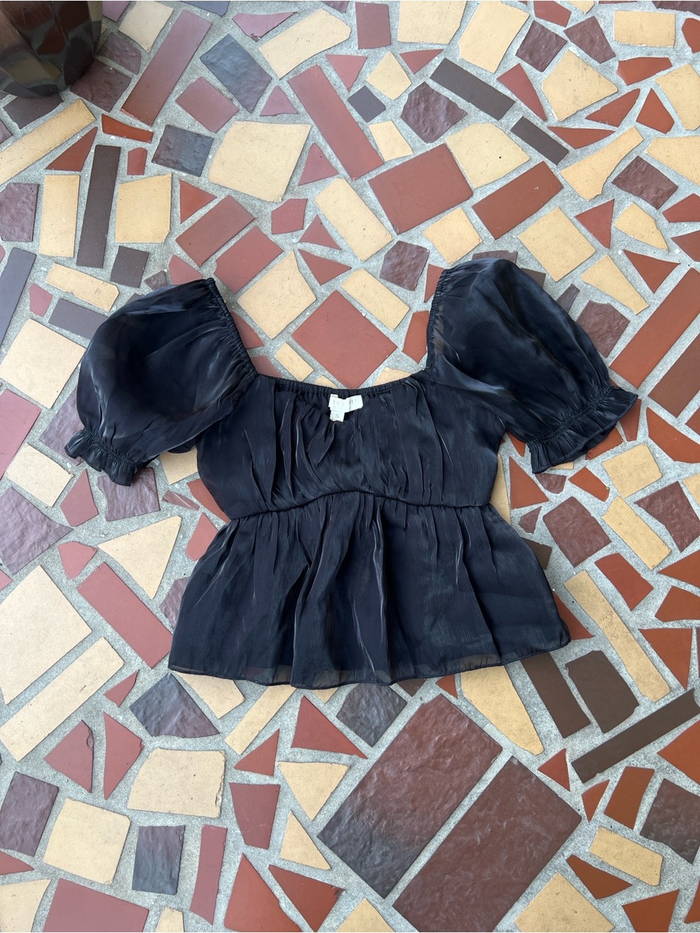 Black Puff Sleeve Peplum top
